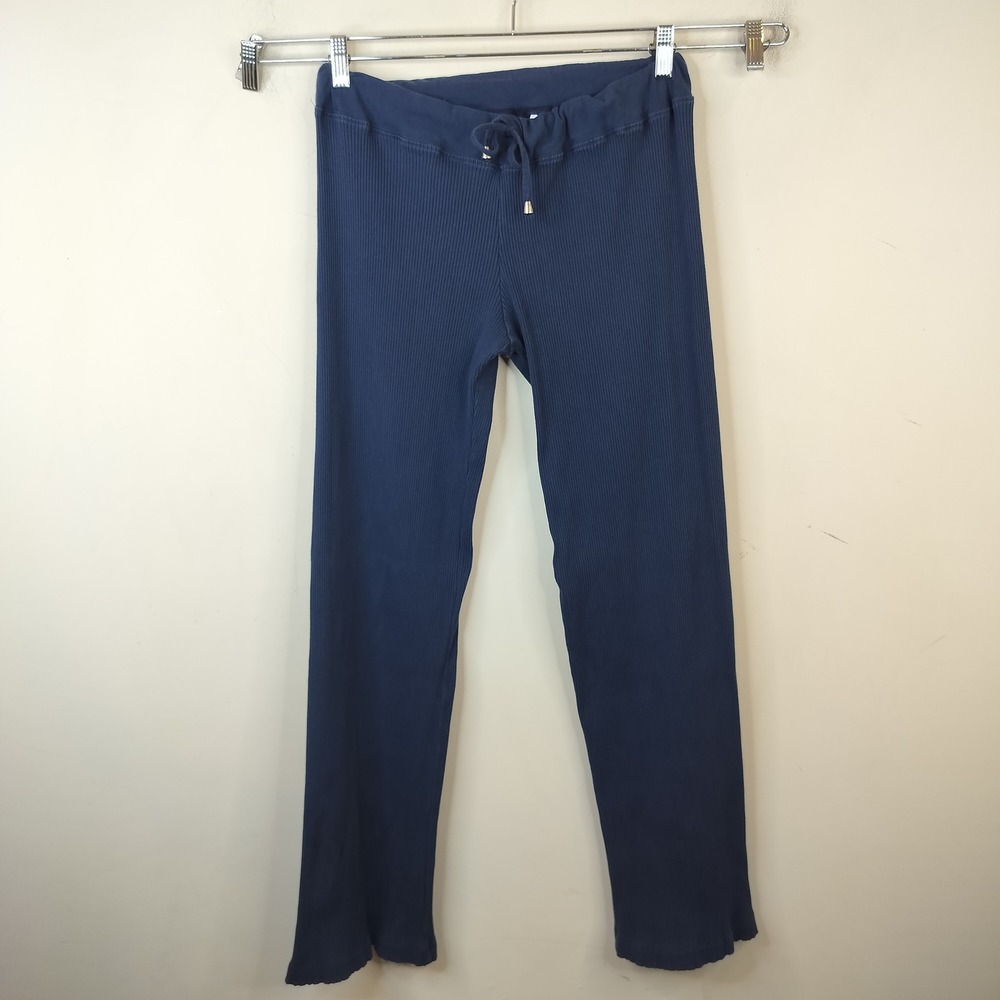 Boston Proper Y2K Ribbed Lounge Pants Medium Drawstring Low Rise Blue Cotton